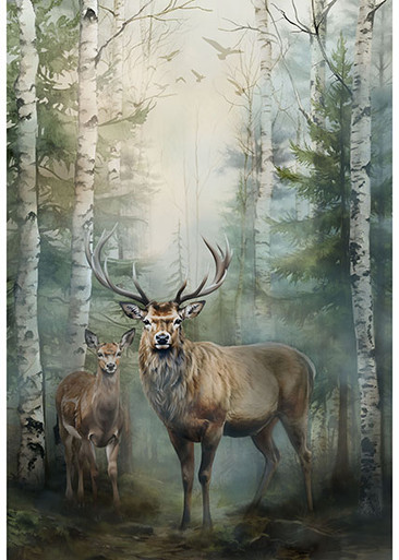 Hoffman Stag and Stone FABRIC PANEL Stags in Woods Y5796 44 Forest 36" Wide