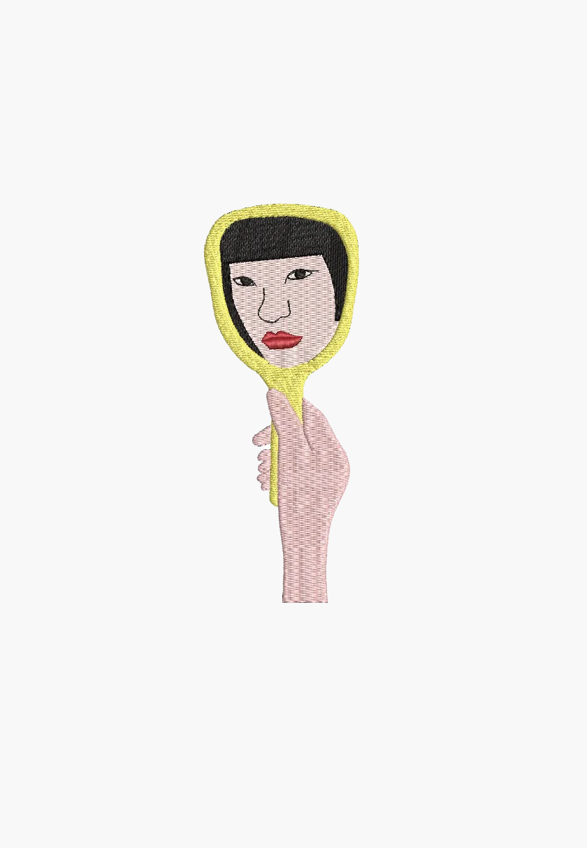 ASIAN WOMAN MIRROR – Machine Embroidery Design – Instant Download