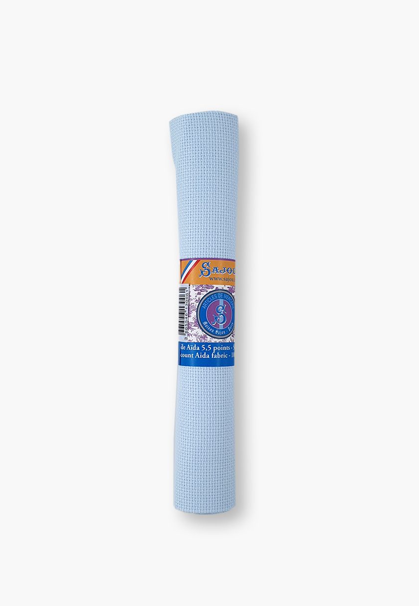 Maison Sajou Aida Cloth 5.5 Count Sky Blue 50 × 80 cm