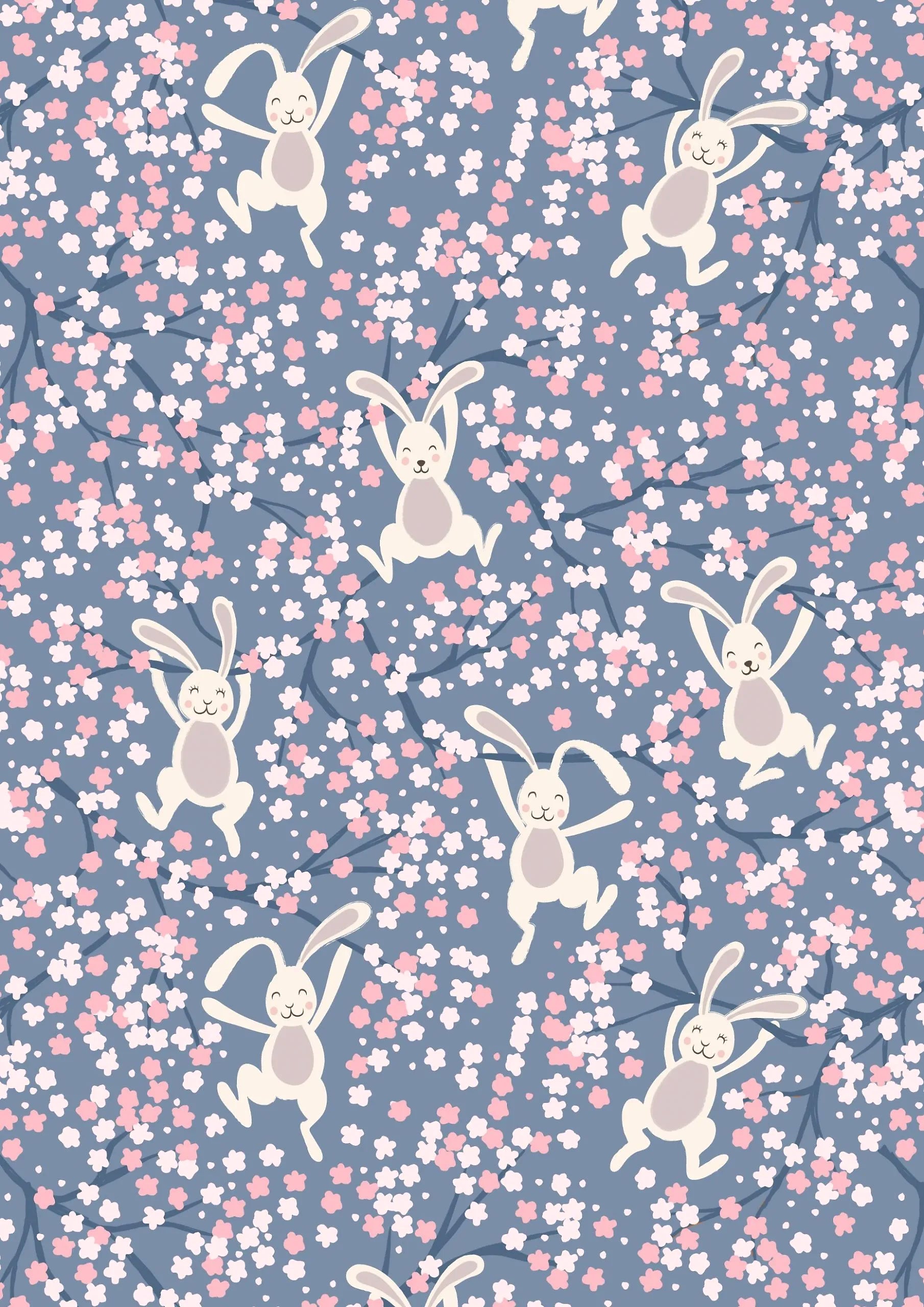 Bunny Hop A526.3 Swinging Bunnies on Denim Blue