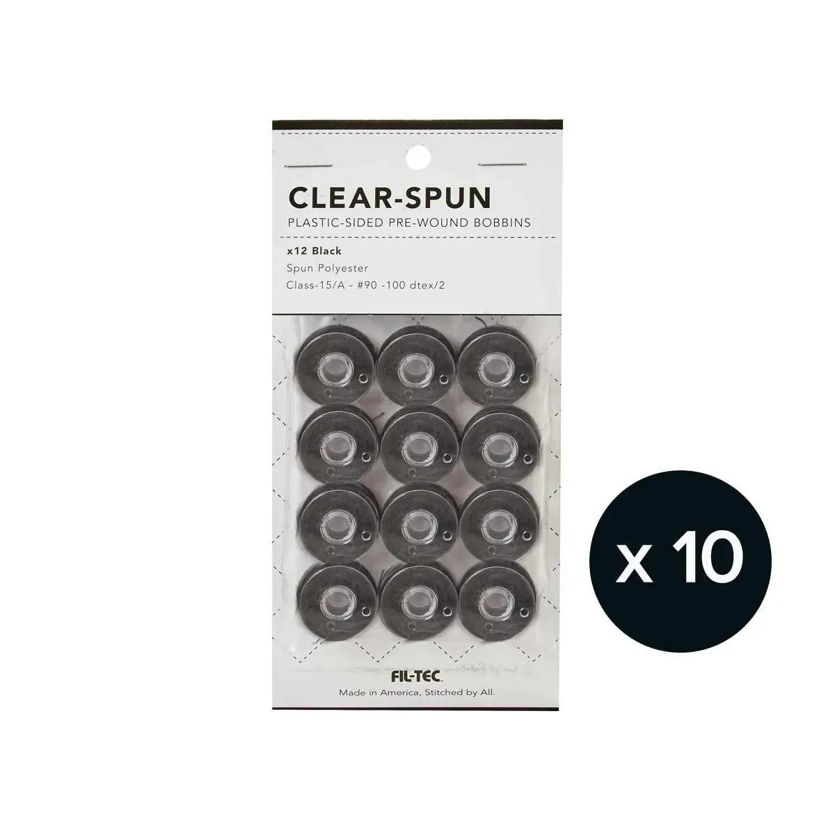 Clear Spun - 1 Bag of 12 Bobbins - Class 15A #90 Black