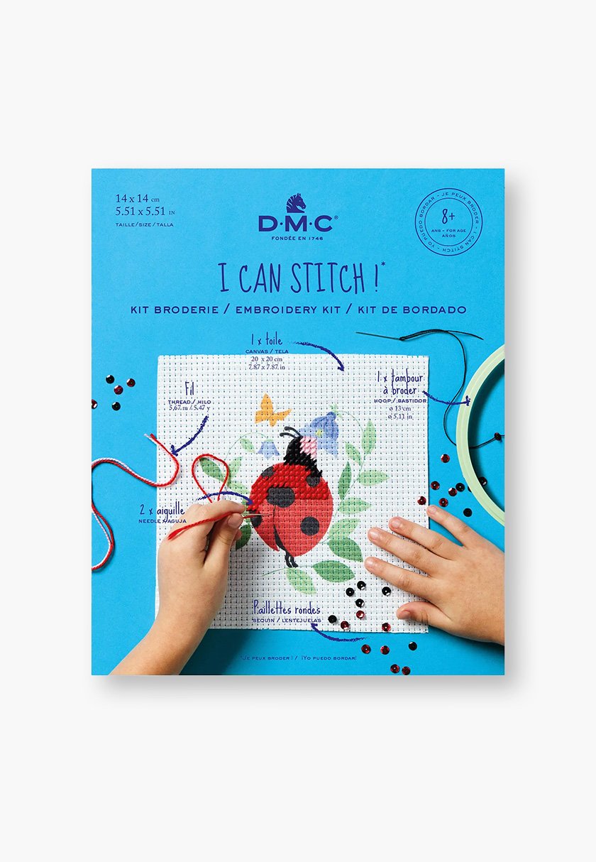DMC – Kit de demi-point de croix « I Can Stitch » Coccinelle – Kit pour enfants