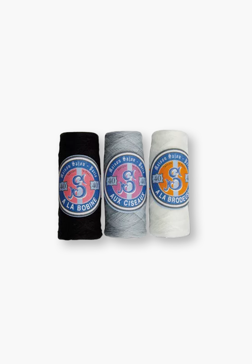 Maison Sajou – Fil à coudre en polyester, classique 3 tons (noir, blanc et gris)