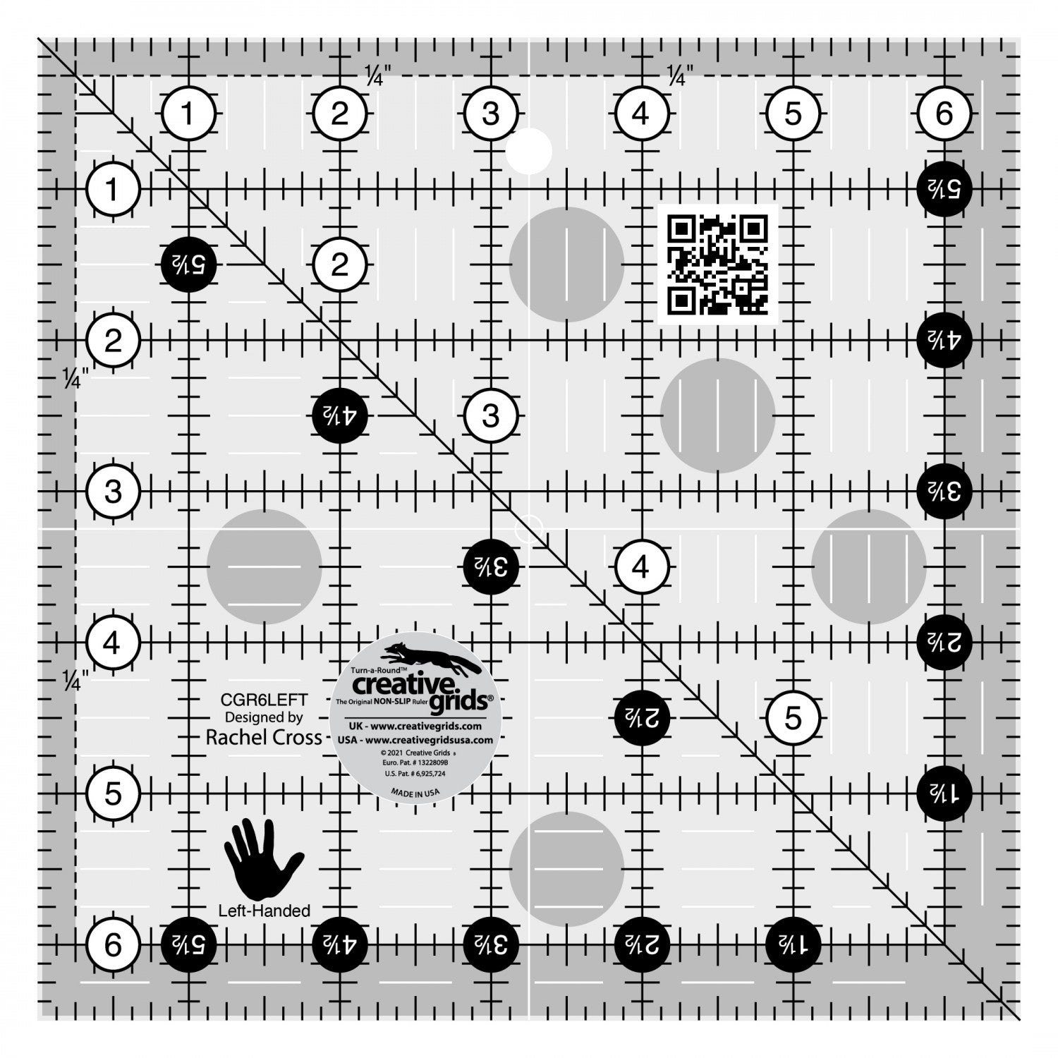 Creative Grids 6 1/2 Inch Square Ruler - LEFT HANDED