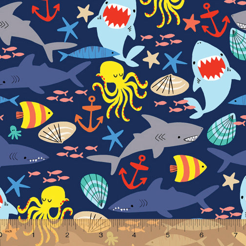 Cubby Bear Flannel 52710-3 Navy Sea Friends