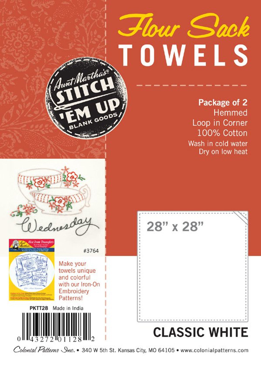 Aunt Martha's Flour Sack Tea Towels 2-Pack 28" x 28" Classic White