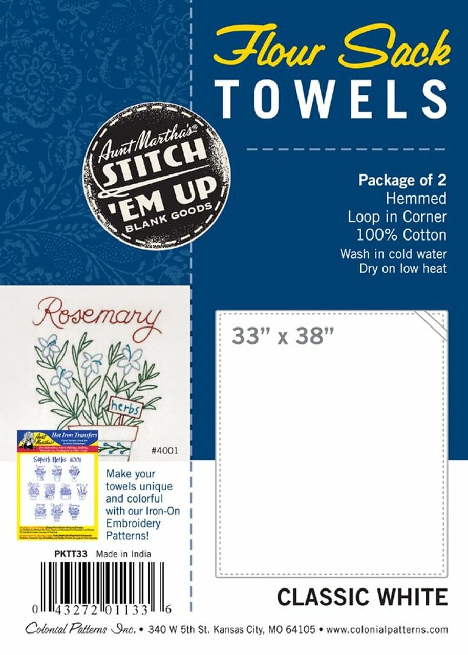 Aunt Martha's Flour Sack Towels 33" x 38" - 2 Pack Classic White