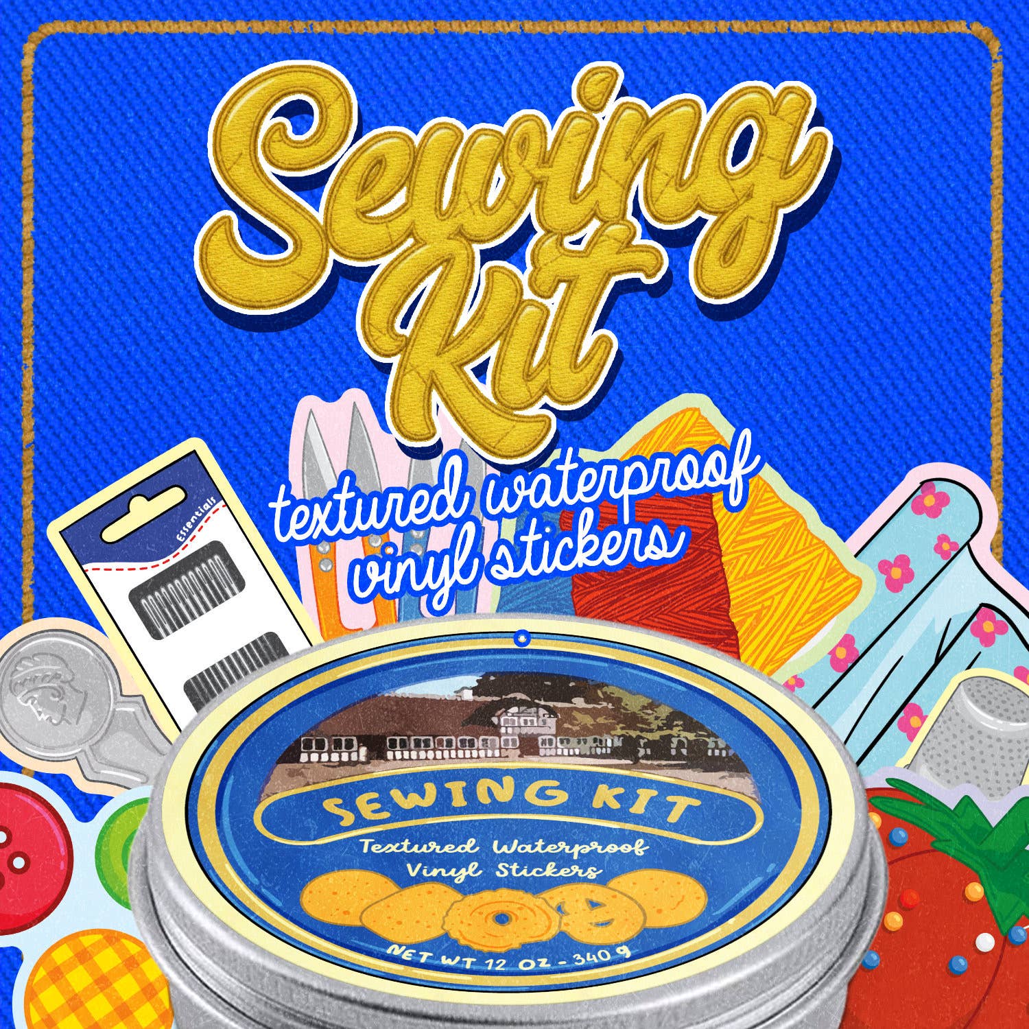 SALE Sewing Kit Stickers Tin Can