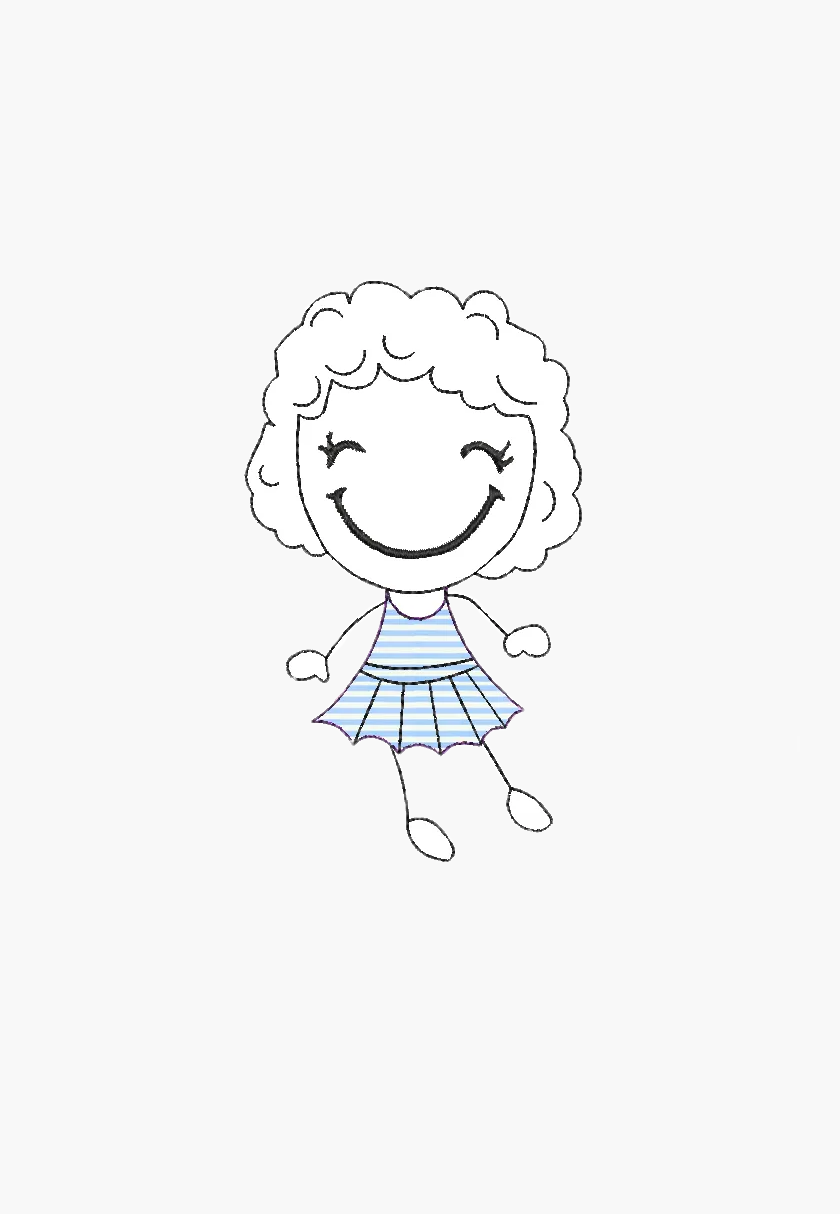 HAPPY CURLY LITTLE GIRL – Machine Embroidery Design – Instant Download