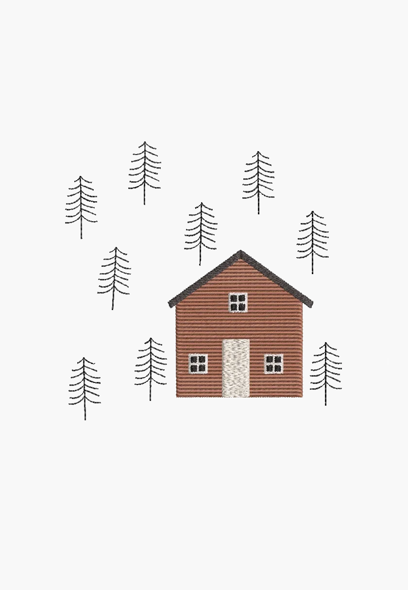 HOUSE WITH FIR – Machine Embroidery Design – Instant Download