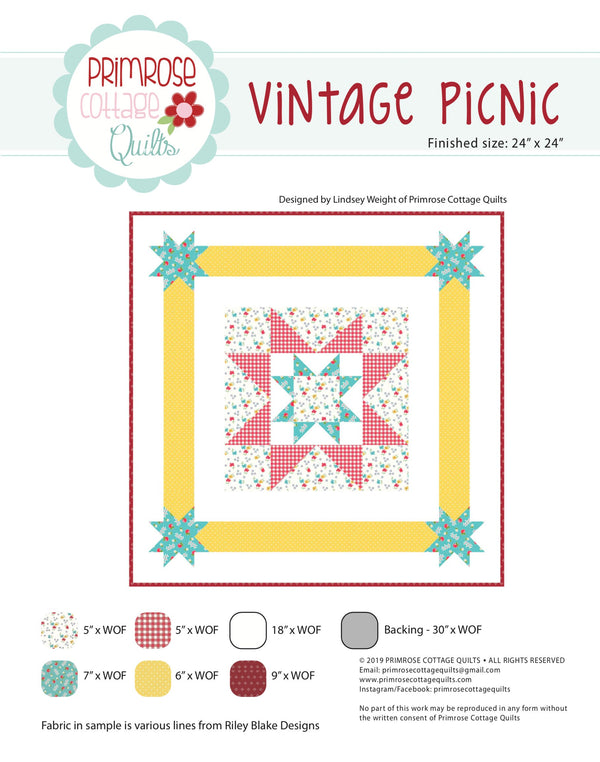 Vintage Picnic by Lindsey Weight of Primrose Cottage Quilts - Table Topper PDF Pattern