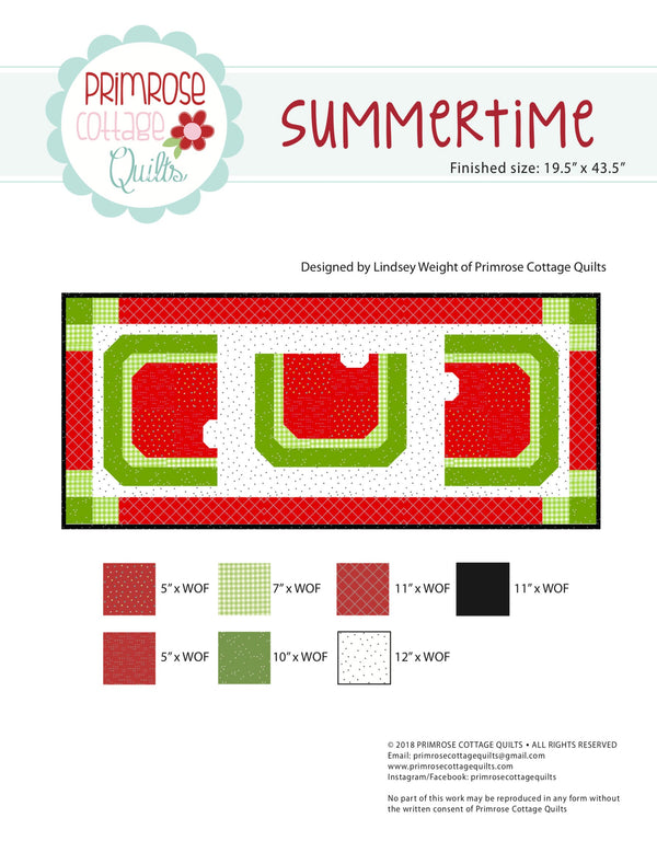 Summertime by Lindsey Weight of Primrose Cottage Quilts - Table Runner PDF Pattern