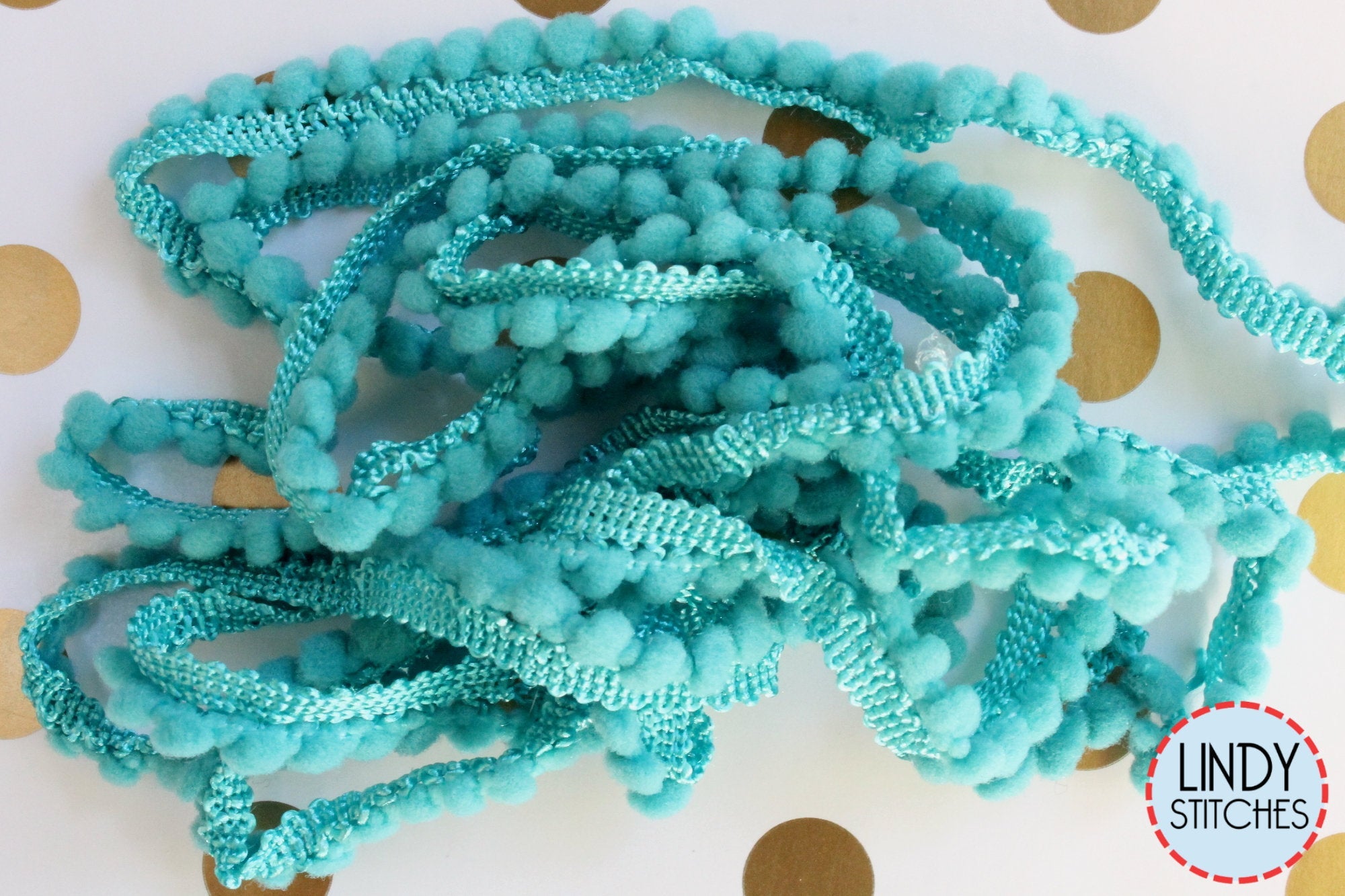 Caribe Mini Pom Pom Trim by Lady Dot Creates Hand Dyed 2 Yards Blue