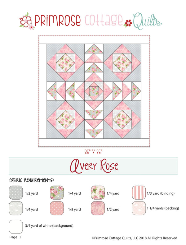 Avery Rose by Lindsey Weight of Primrose Cottage Quilts - Quilt PDF Pattern