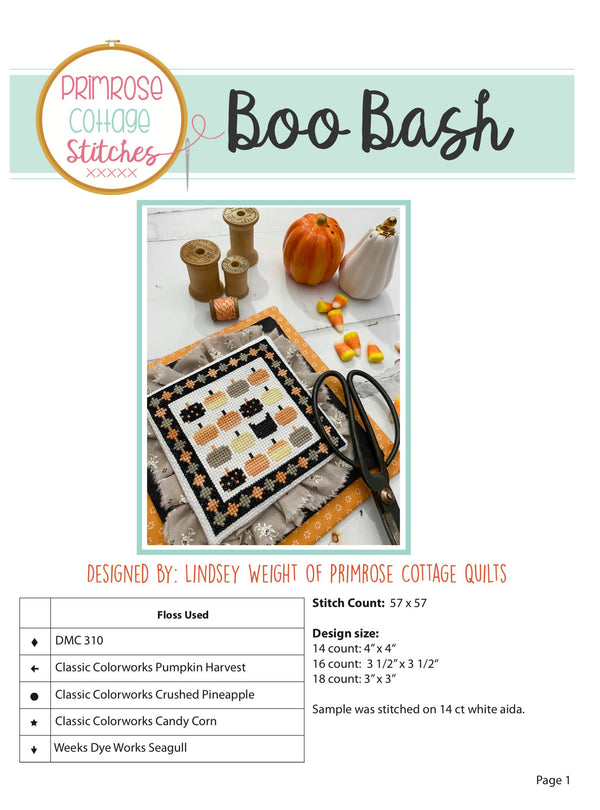 Boo Bash Cross Stitch by Lindsey Weight of Primrose Cottage Stitches - PDF Pattern