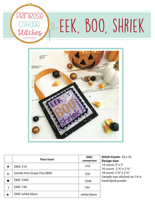 Eek Boo Shriek {Lindsey's Stamp Series} Cross Stitch by Lindsey Weight of Primrose Cottage - PDF Pattern