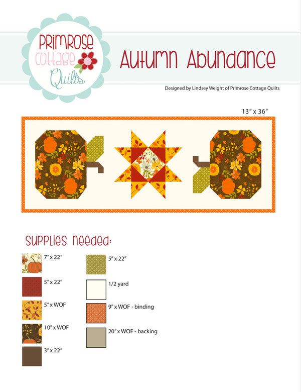 Autumn Abundance by Lindsey Weight of Primrose Cottage Quilts - Quilt PDF Pattern
