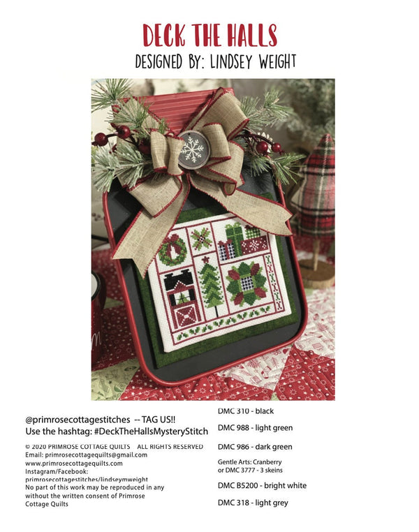 Deck the Halls Cross Stitch by Lindsey Weight of Primrose Cottage Stitches - PDF Pattern