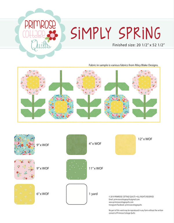 Simply Spring by Lindsey Weight of Primrose Cottage Quilts - Table Runner PDF Pattern
