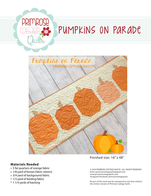 Pumpkins on Parade by Lindsey Weight of Primrose Cottage Quilts - Table Runner PDF Pattern