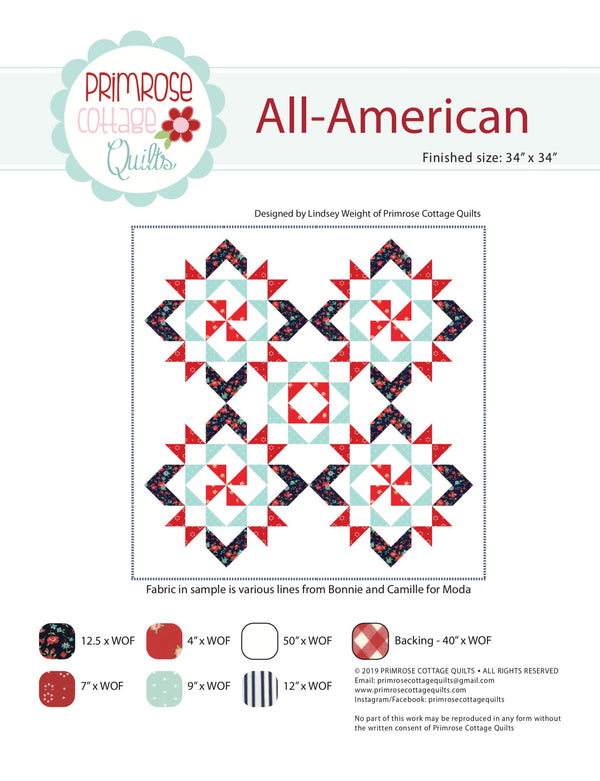 All American by Lindsey Weight of Primrose Cottage Quilts - Table Topper PDF Pattern