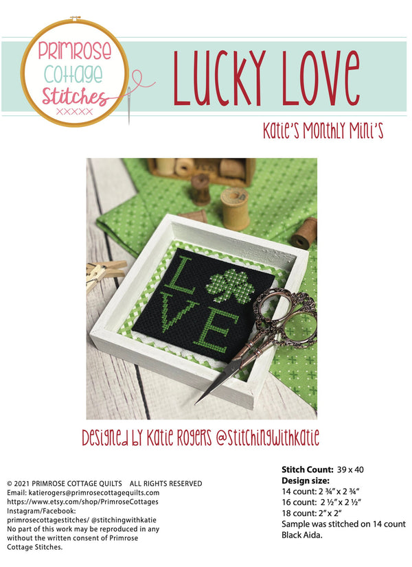 Lucky Love St. Patrick's Day Cross Stitch by Katie Rogers of Primrose Cottage Stitches - PDF Pattern