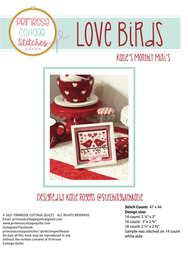 Love Birds Valentine Cross Stitch by Katie Rogers of Primrose Cottage Stitches - PDF Pattern