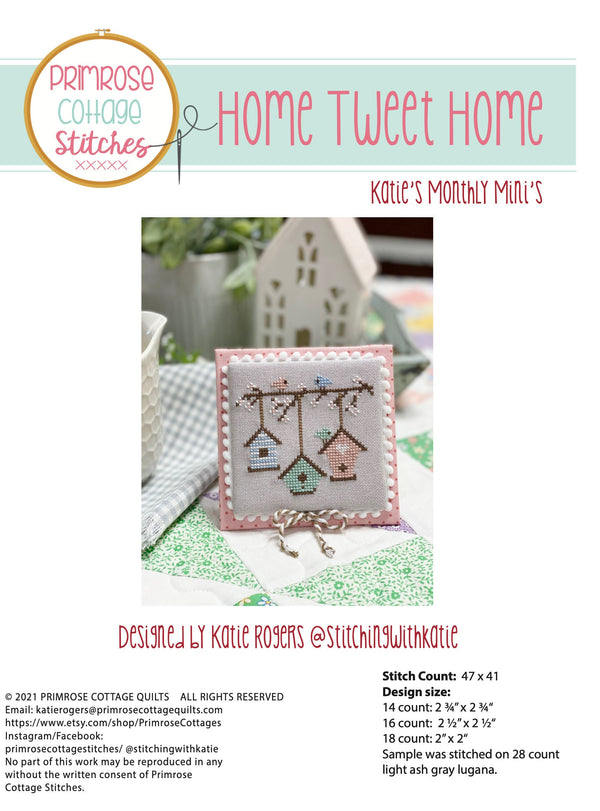 Home Tweet Home Cross Stitch by Katie Rogers of Primrose Cottage Stitches - PDF Pattern