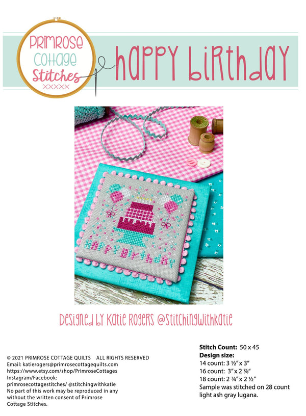 Happy Birthday Cross Stitch by Katie Rogers of Primrose Cottage Stitches - PDF Pattern