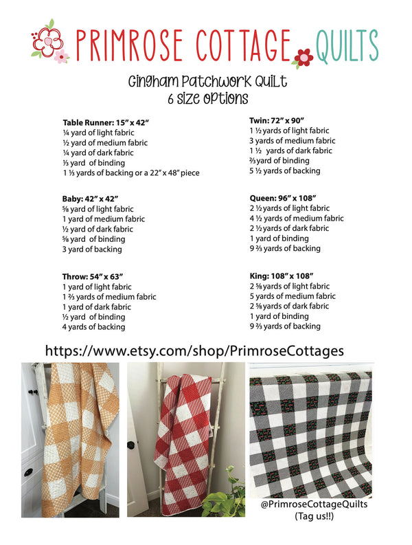 Gingham Patchwork Pattern by Lindsey Weight of Primrose Cottage Quilts - Quilt PDF Pattern
