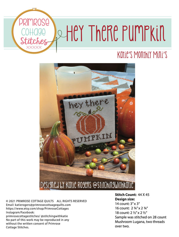 Hey There Pumpkin Cross Stitch by Katie Rogers of Primrose Cottage Stitches - PDF Pattern