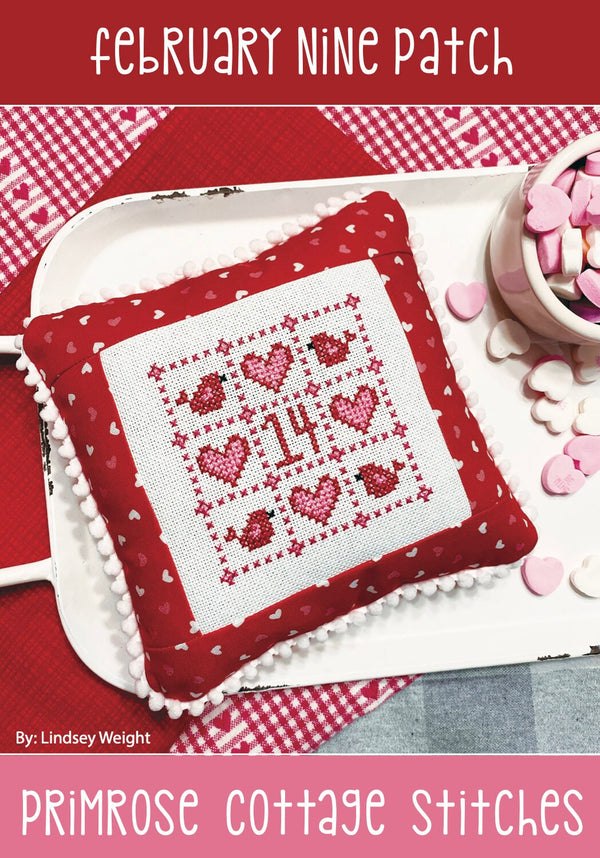 February Nine Patch (Lindsey's Nine Patch Series) Cross Stitch by Lindsey Weight of Primrose Cottage Stitches PDF Pattern
