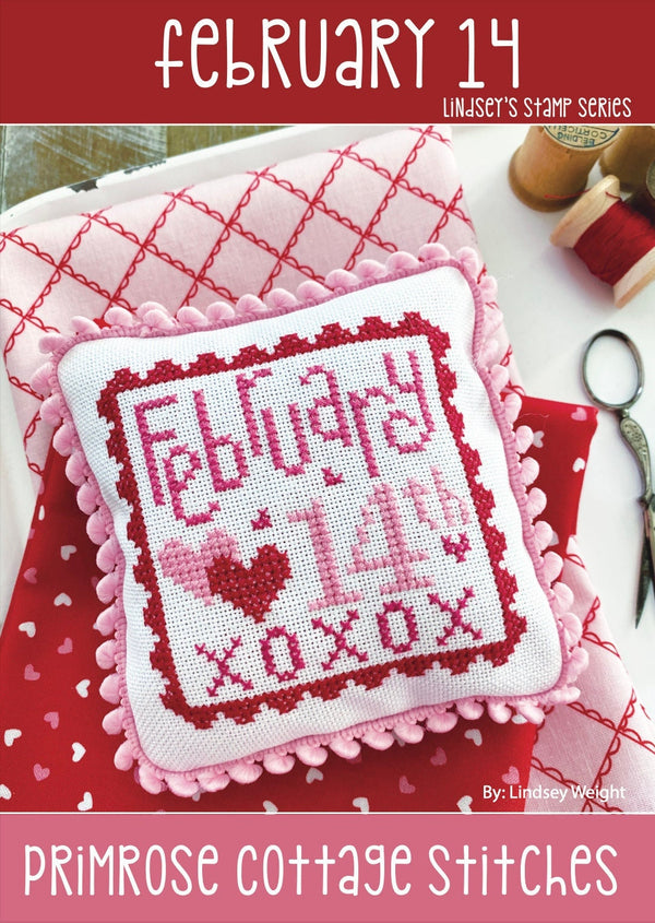 February 14thValentine Cross Stitch by Lindsey Weight of Primrose Cottage Stitches - PDF Pattern