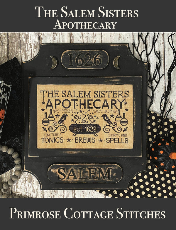 The Salem Sisters Apothecary Cross Stitch by Lindsey Weight of Primrose Cottage - PAPER Pattern PCS-091