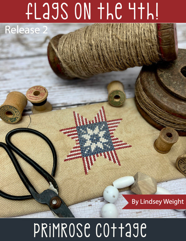 Flags on the 4th (Release #2) Cross Stitch - a collection of 4 flag patterns by Lindsey Weight - PDF Pattern