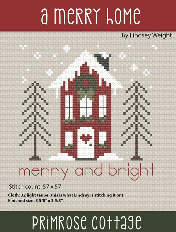 A Merry Home Cross Stitch by Lindsey Weight of Primrose Cottage -PDF Pattern