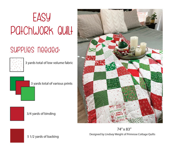 Easy Patchwork Quilt by Lindsey Weight of Primrose Cottage Quilts - Quilt PDF Pattern