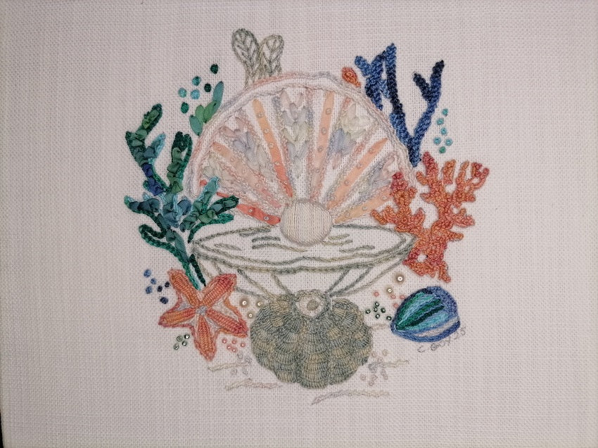 Pearl & Tides - Hand Embroidery Ribbon & Pearls Kit - House Of Embroidery