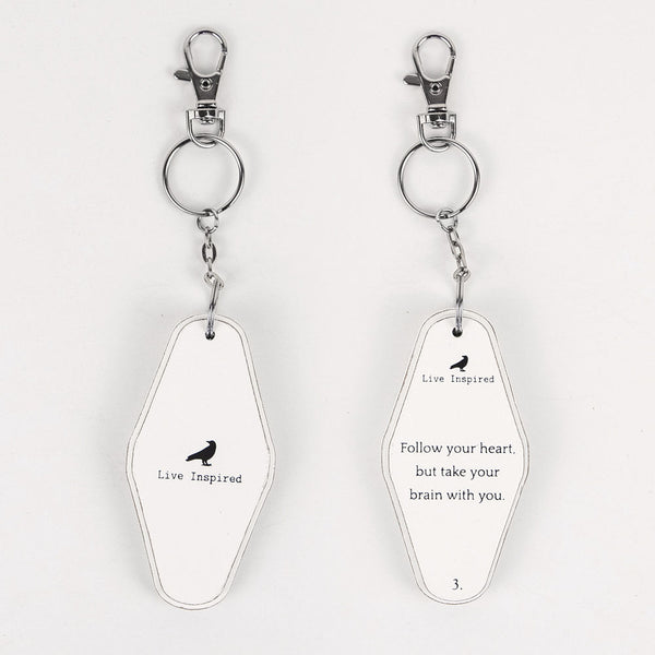 Follow Your Heart Keychain | white, black | 1.7x3.5x.5 rvs wd keychain | 11160