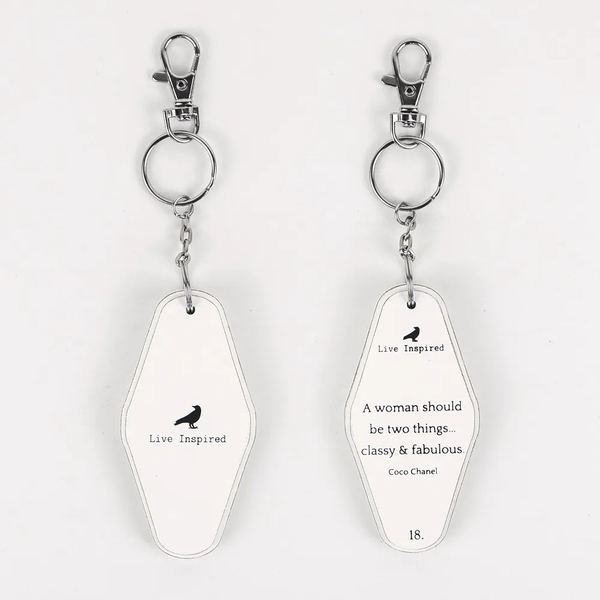 Woman | white, black | 1.7x3.5x.5 rvs wd keychain | 11175