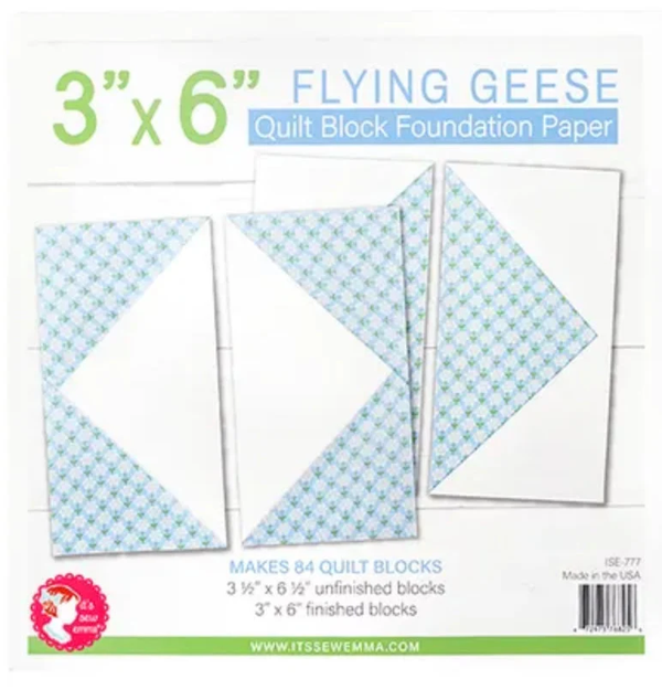 3" x 6" Flying Geese Quilt Block Foundation Paper by It's Sew Emma