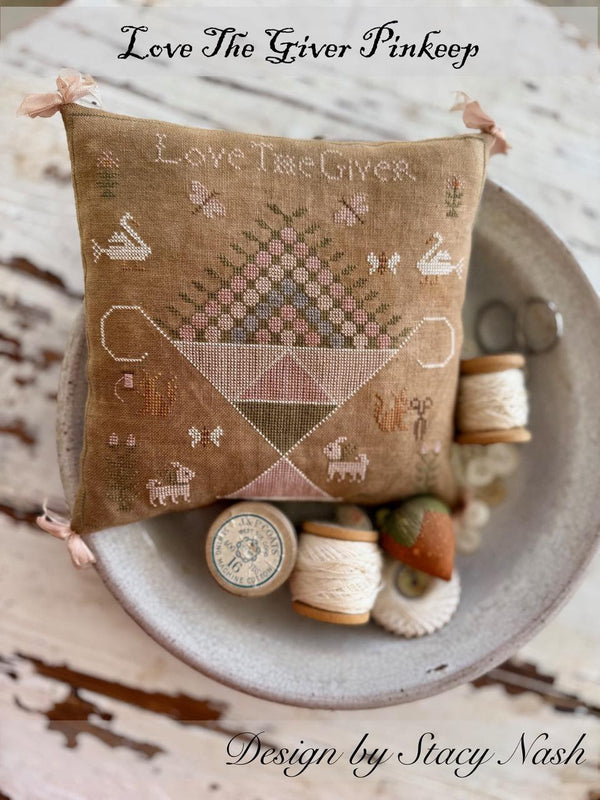 Love The Giver Pinkeep Cross Stitch by Stacy Nash Designs - Paper Pattern