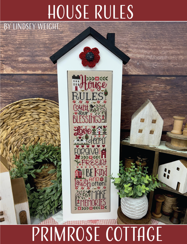 House Rules Cross Stitch by Lindsey Weight of Primrose Cottage - PAPER Pattern