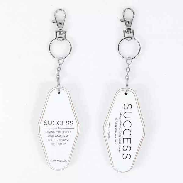 Success Keychain | white, black | 1.7x3.5x.5 rvs wd keychain | 11135