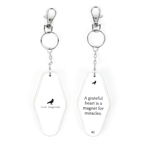 Grateful Heart Keychain | white, black | 3.5x1.7x.5 rvs wd | 11309