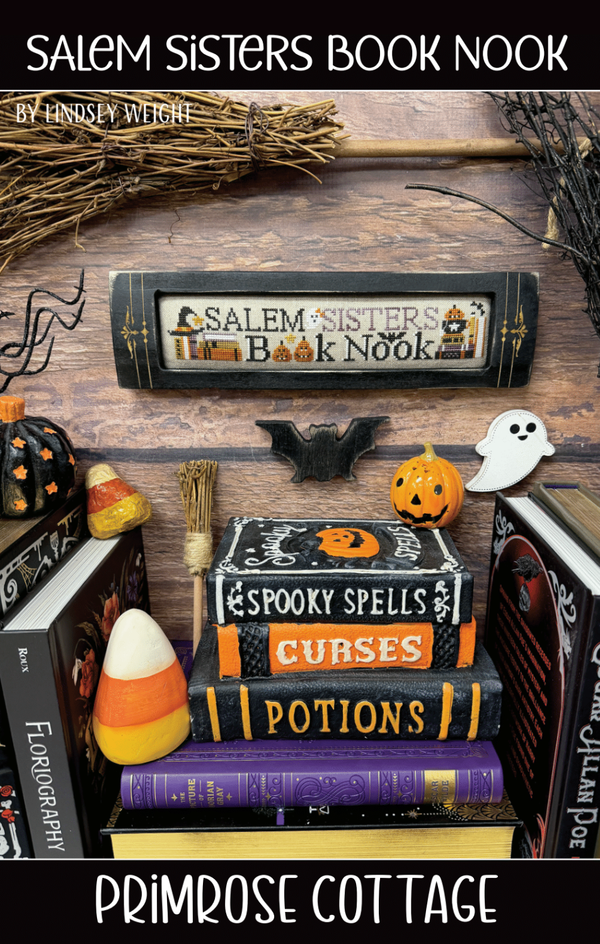 Salem Sisters Book Nook Cross Stitch by Lindsey Weight of Primrose Cottage - PAPER Pattern
