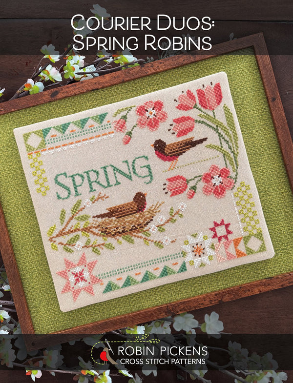 Courier Duos: Spring Robins Cross Stitch by Robin Pickens - Paper Pattern