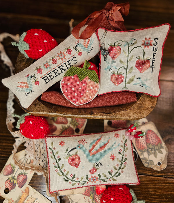 Strawberry Thieves Pin Keeps Cross Stitch by Quaint Rose NeedleArts - Paper Pattern