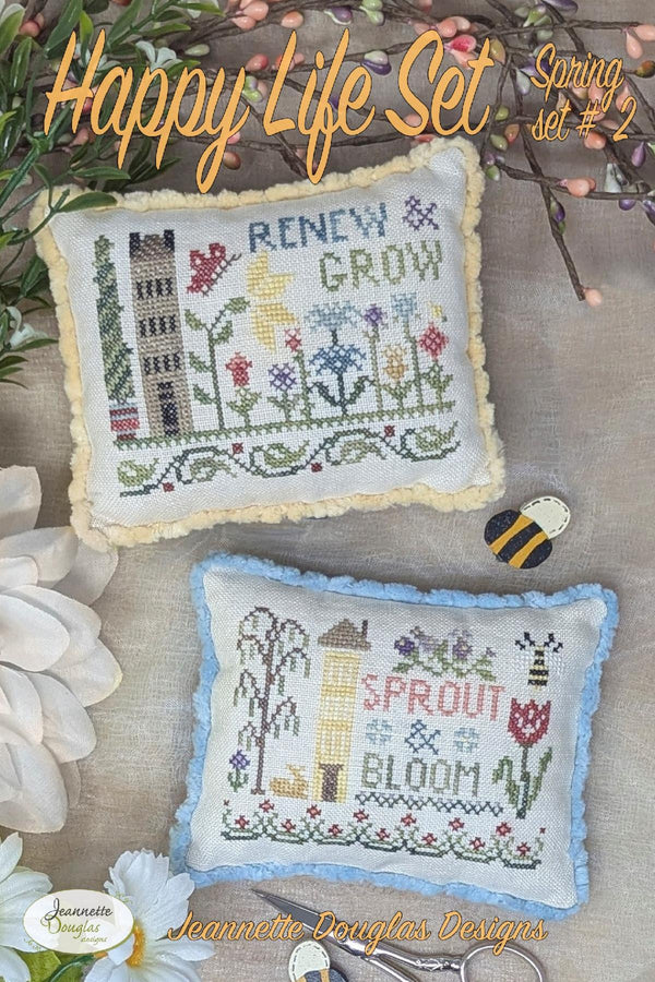 Happy Life Sets: Spring #2- Cross Stitch by Jeannette Douglas Designs - Paper Pattern
