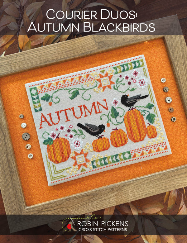Courier Duos: Autumn Blackbirds Cross Stitch by Robin Pickens - Paper Pattern